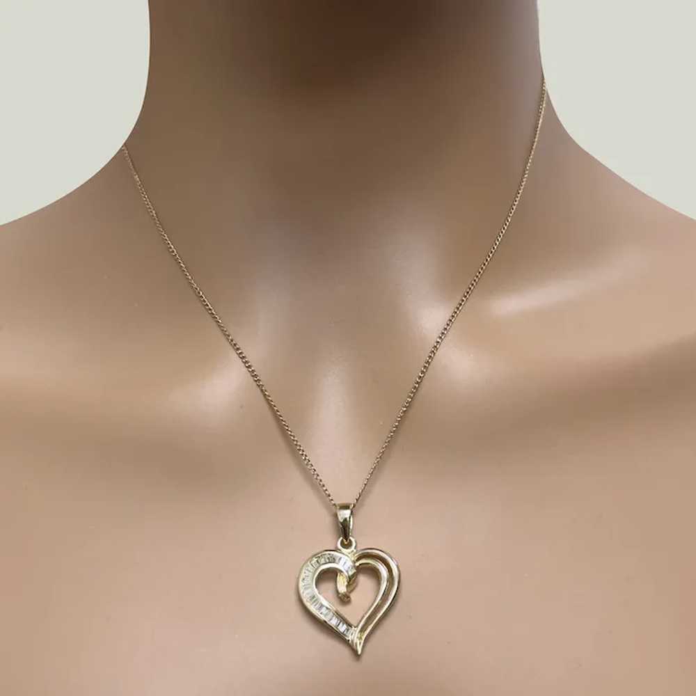 Open Heart Diamond Pendant Charm 14K Yellow Gold … - image 2