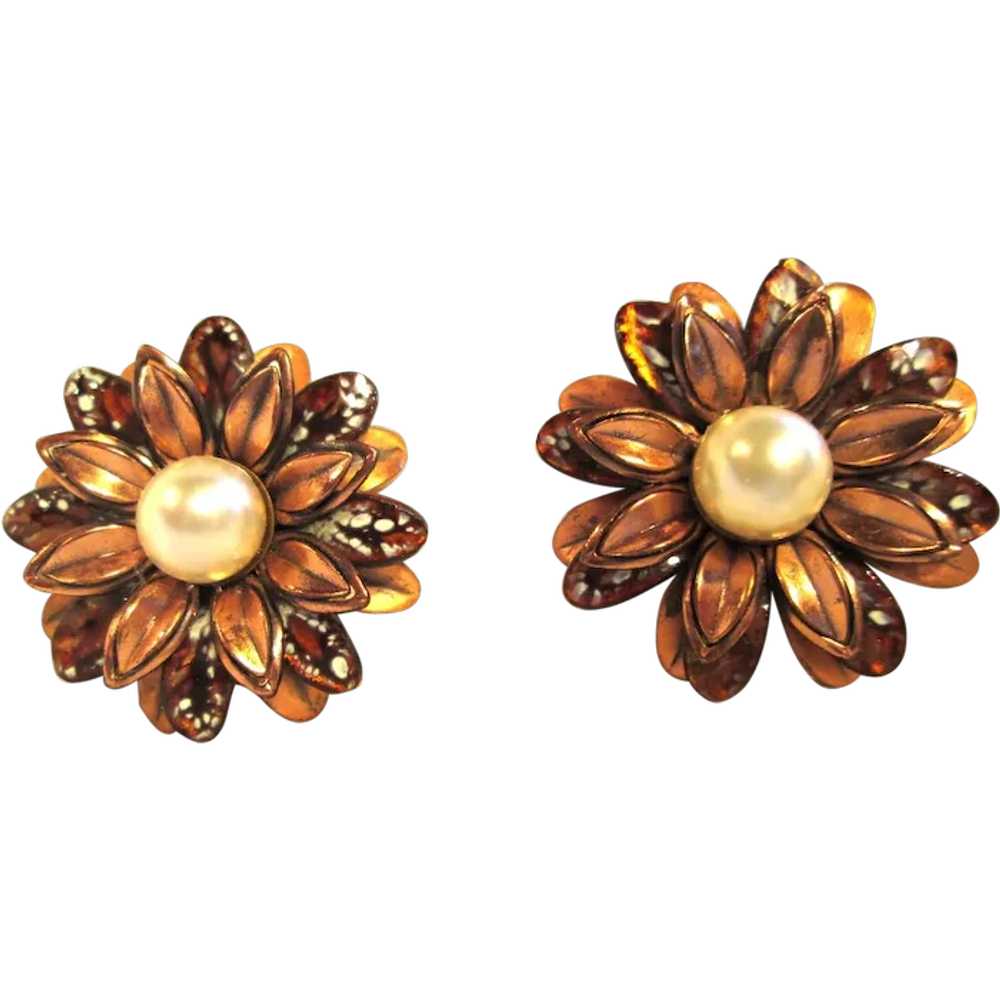 Matisse Renoir "Anemone" Earthtone Flower Earrings - image 1