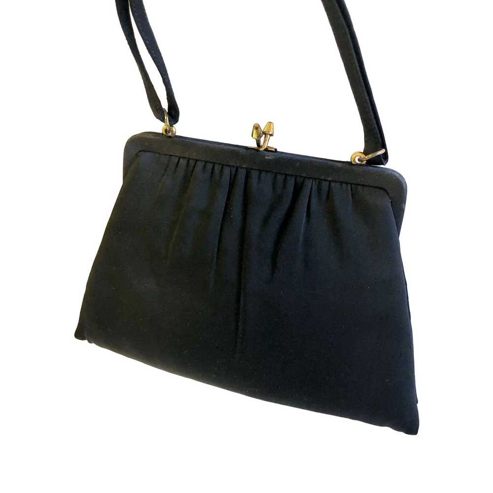 Unkwn 50's After Five Black SATIN Handbag Gold Ba… - image 2