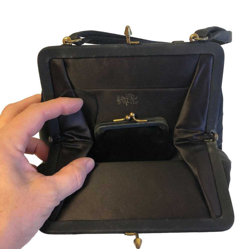 Unkwn 50's After Five Black SATIN Handbag Gold Ba… - image 6