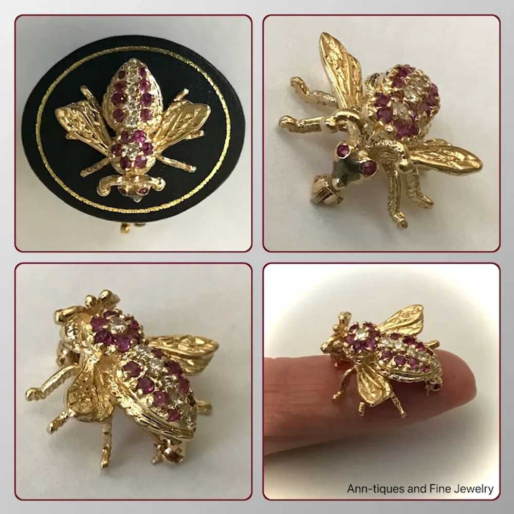 14K YG Diamond and Ruby Honey Bee Converter Pin/P… - image 2
