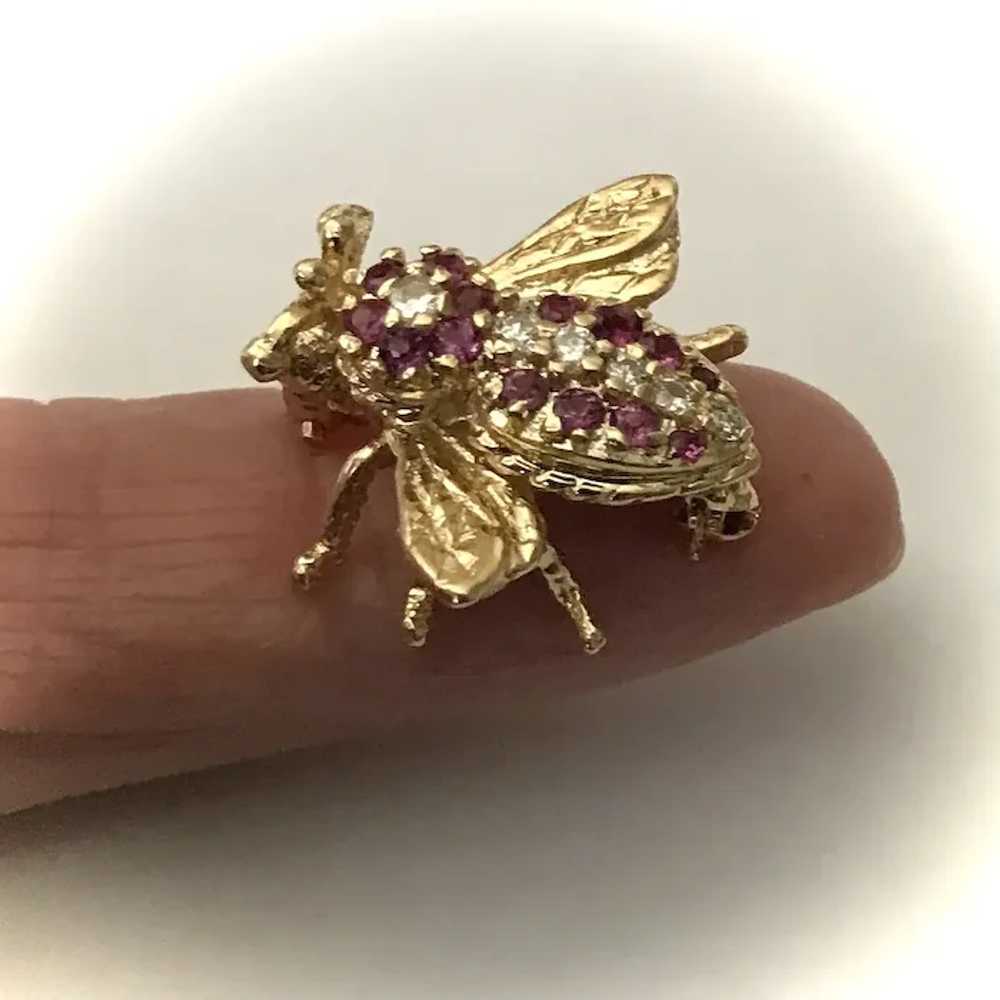14K YG Diamond and Ruby Honey Bee Converter Pin/P… - image 3