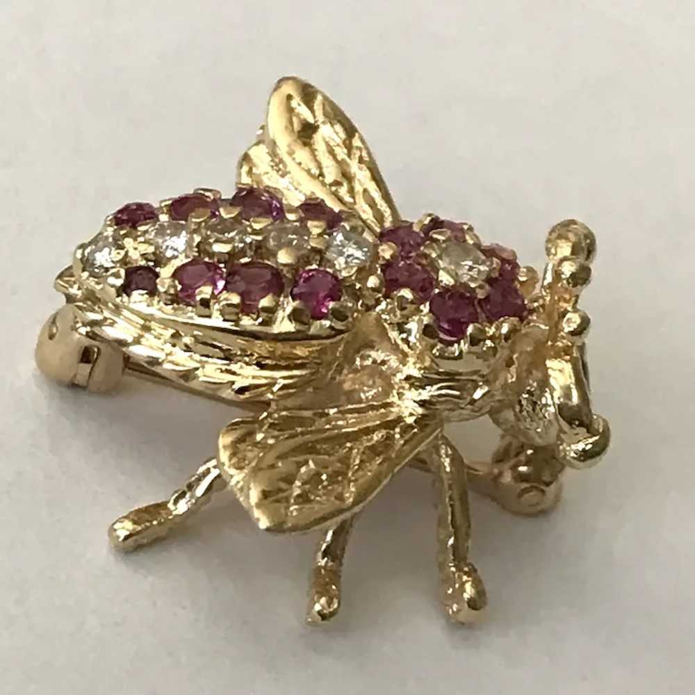 14K YG Diamond and Ruby Honey Bee Converter Pin/P… - image 5