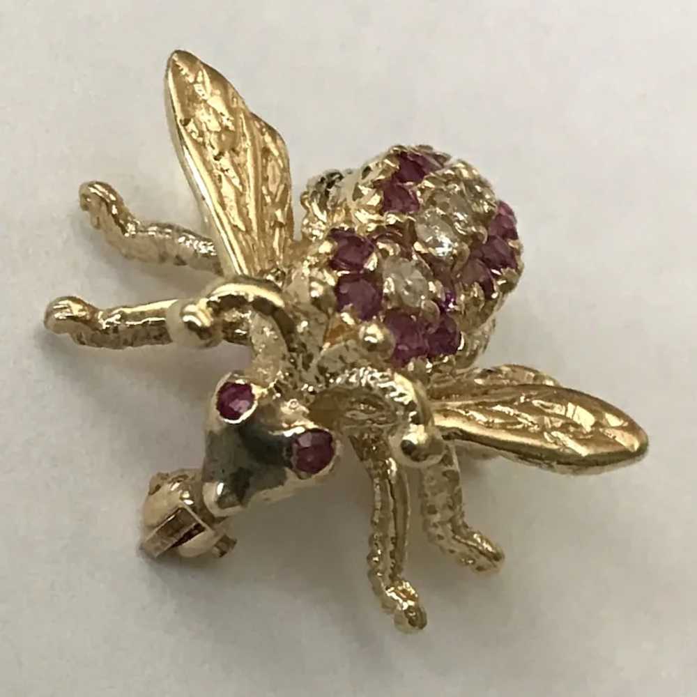 14K YG Diamond and Ruby Honey Bee Converter Pin/P… - image 6