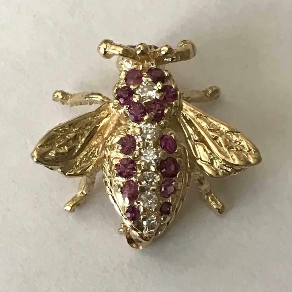 14K YG Diamond and Ruby Honey Bee Converter Pin/P… - image 7