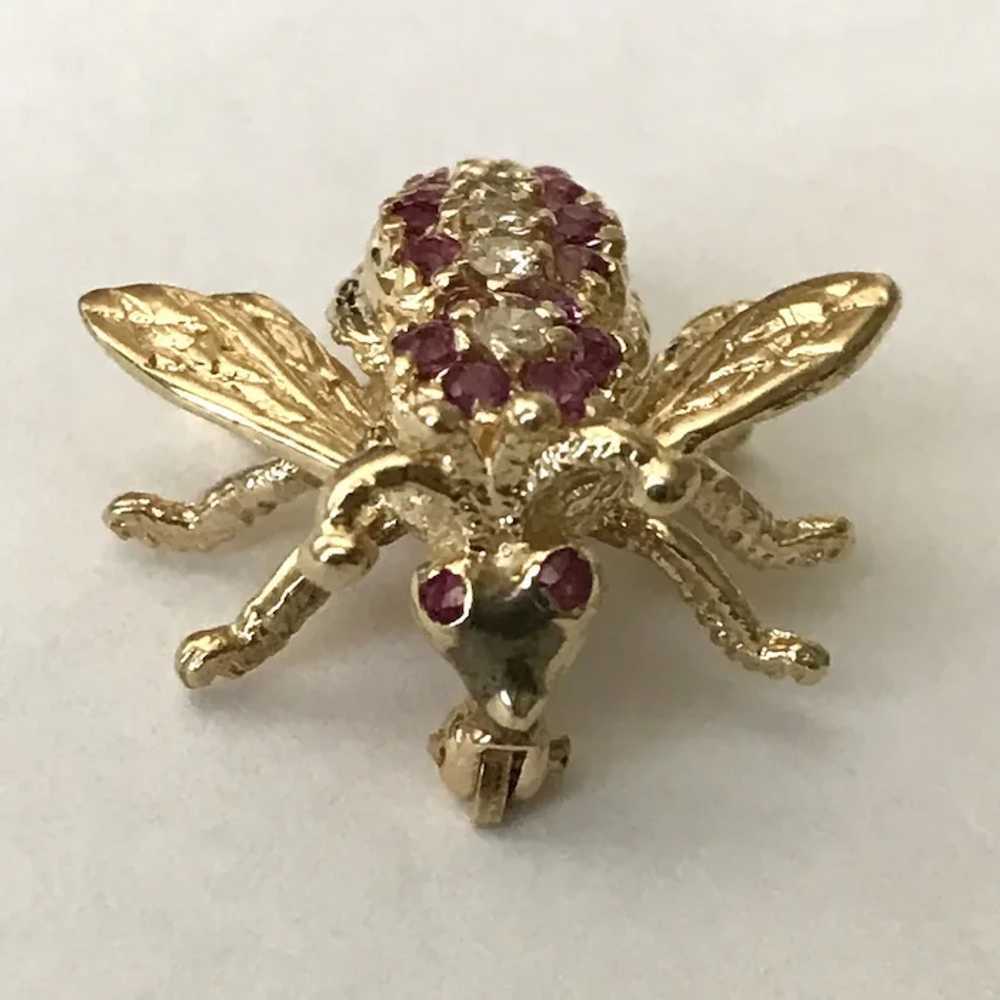 14K YG Diamond and Ruby Honey Bee Converter Pin/P… - image 8