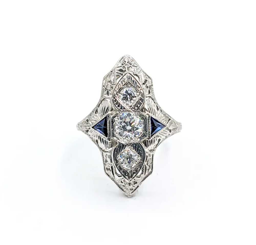 Fabulous Art Deco Diamond & Synthetic Sapphire Ri… - image 5