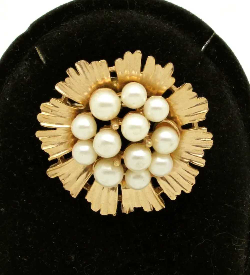 Trifari Flower Brooch with Imitation Pearls - image 2