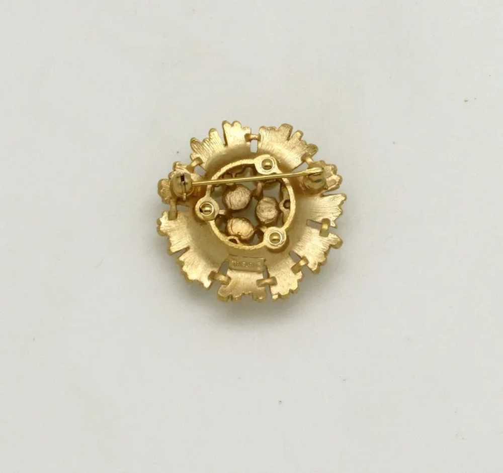 Trifari Flower Brooch with Imitation Pearls - image 3