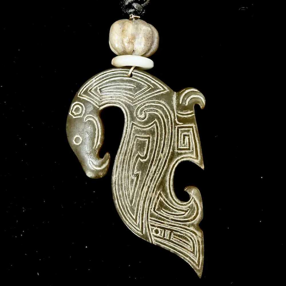 Carved Chinese Vintage Jade Phoenix Pendant Neckl… - image 3