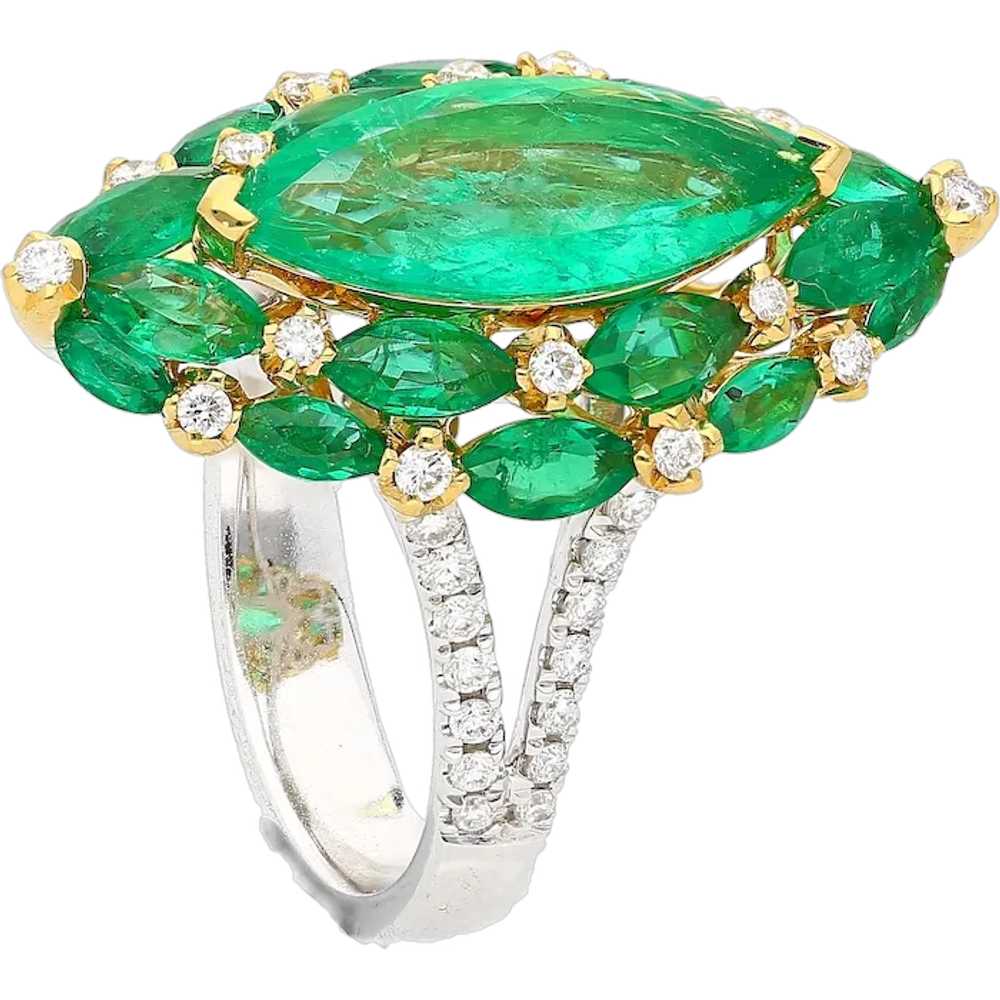 18K Gold Natural Colombian Emerald and Diamond Ma… - image 1