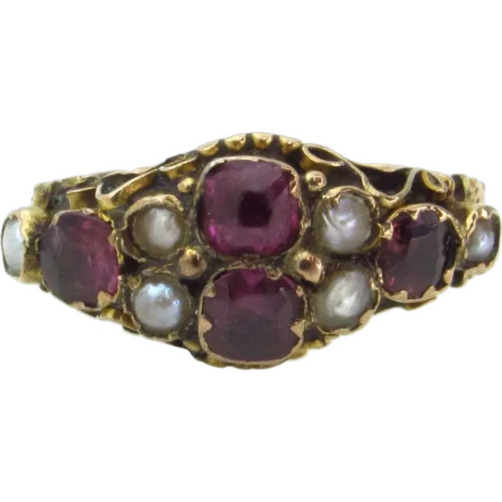 Late Georgian 9K Gold Amethyst Glass and Seed Pea… - image 1