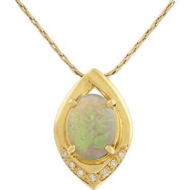 Australian Opal & Diamond Pendant in 18k Yellow G… - image 1