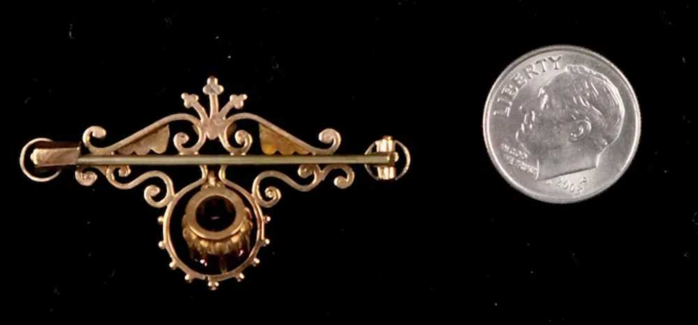 Intricate Victorian 10K Gold Pink Tourmaline Pin - image 3