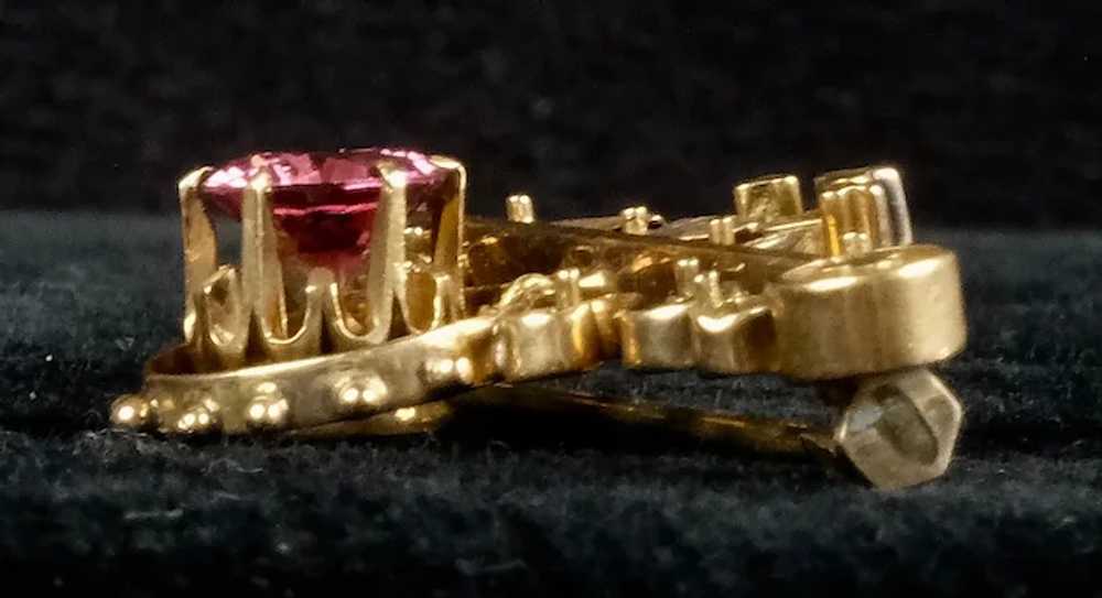 Intricate Victorian 10K Gold Pink Tourmaline Pin - image 4