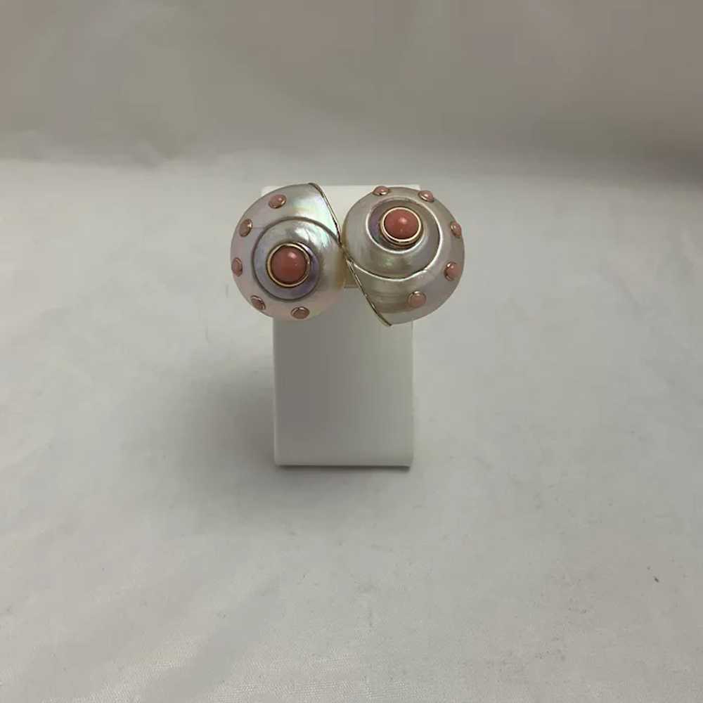 Coral Shell 14k Clip Earrings Trianon - image 3