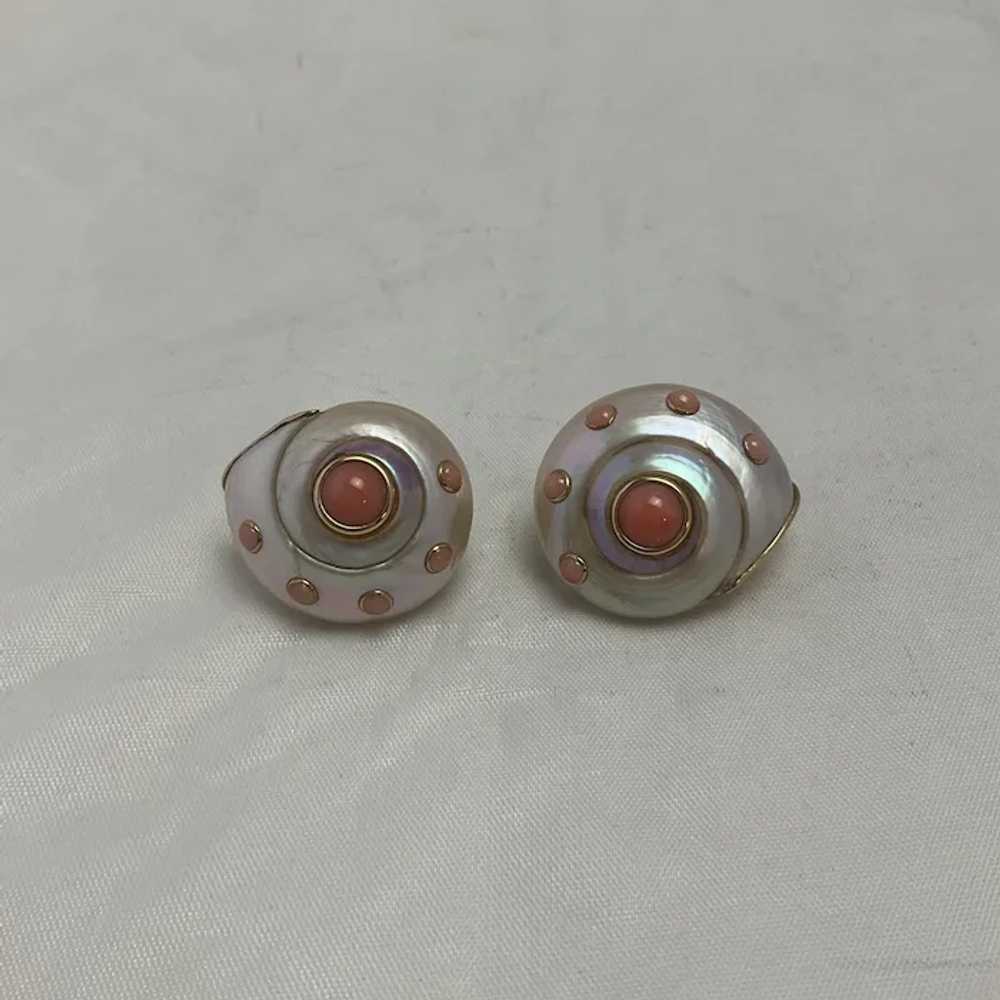 Coral Shell 14k Clip Earrings Trianon - image 8