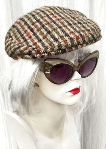 Vintage Classic Houndstooth Wool Tweed Flat Cap by