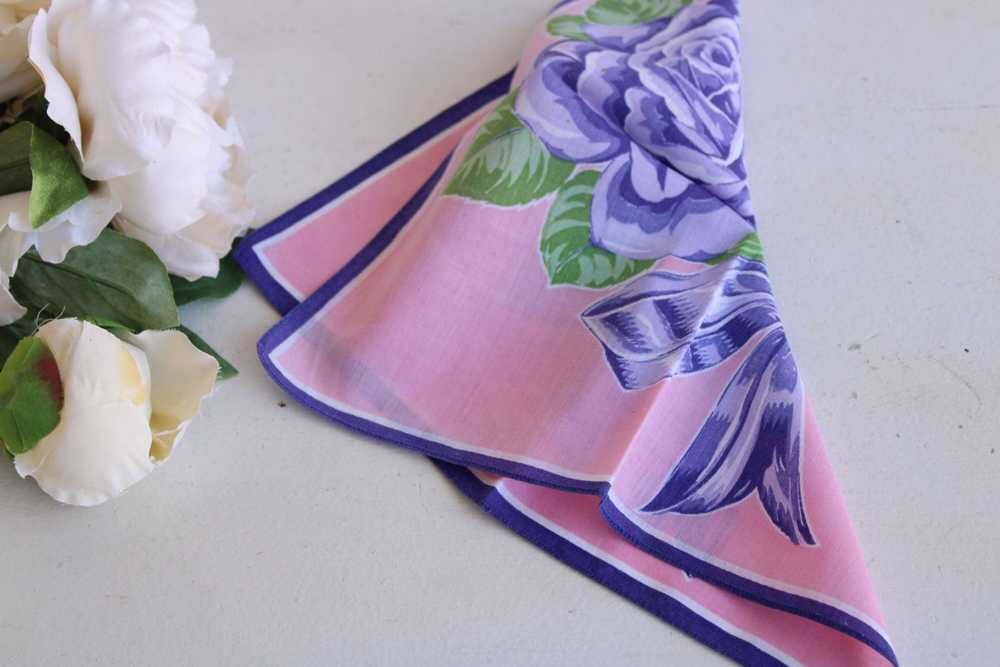 Vintage Cotton Purple Rose Floral Print Hankie - image 8