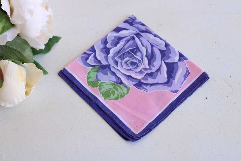 Vintage Cotton Purple Rose Floral Print Hankie - image 9