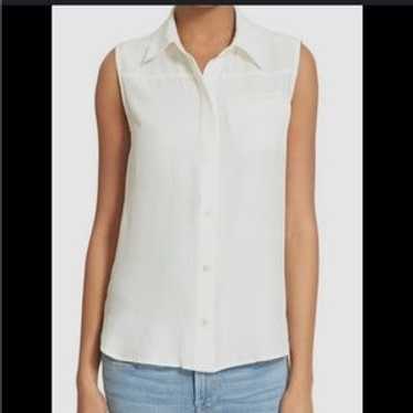 Frame White Silk Button Front Collared Sleeveless… - image 1