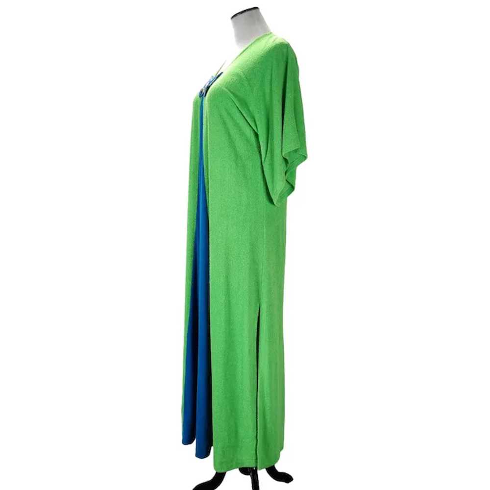 70s Terry Cloth Caftan Size M/L Green Blue Butter… - image 6
