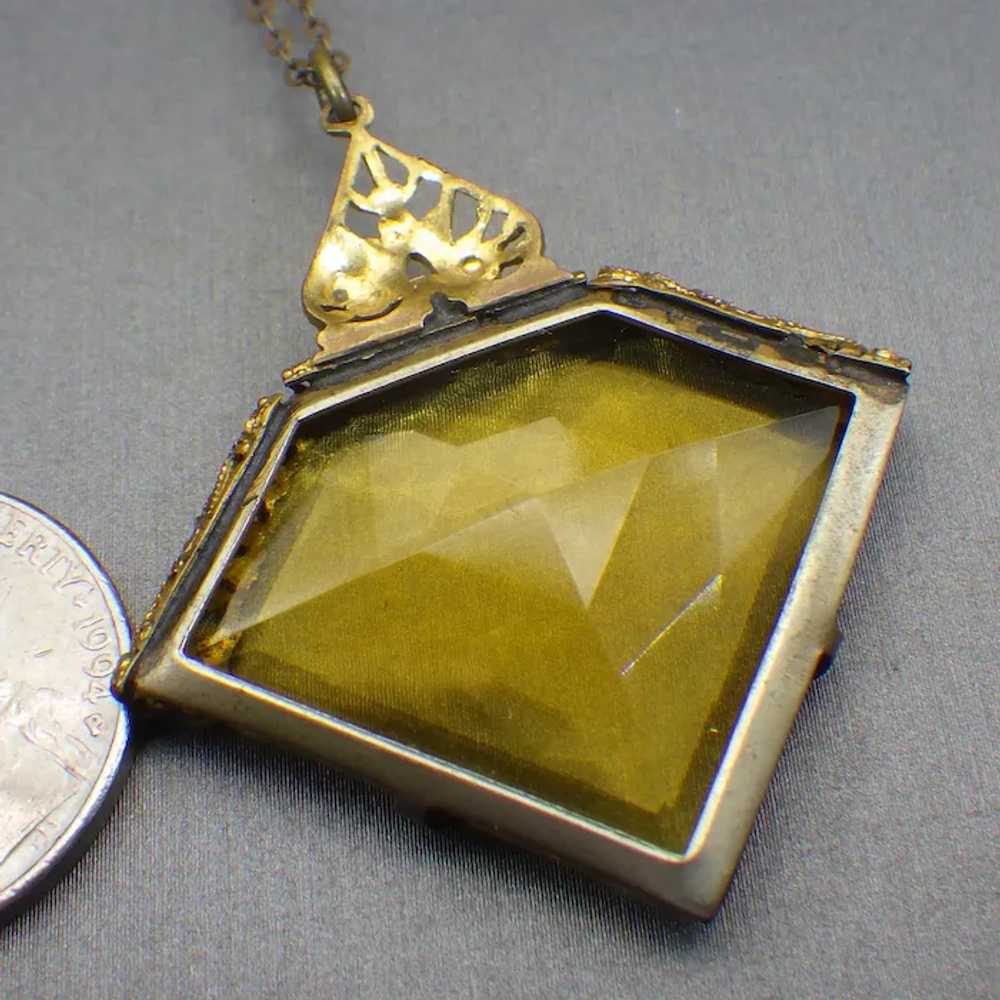 Antique Czech Pendant Necklace, Topaz Color Stone… - image 3