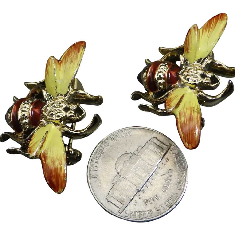 Pair of Enamel Finished 1950s BEES, Figural Brooc… - image 1