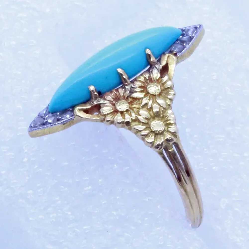 Antique Art Nouveau Ring 18k Gold Turquoise Diamo… - image 3