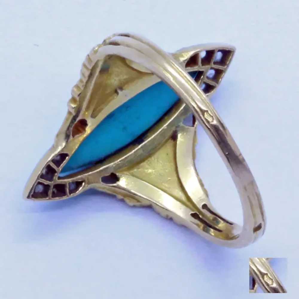 Antique Art Nouveau Ring 18k Gold Turquoise Diamo… - image 6