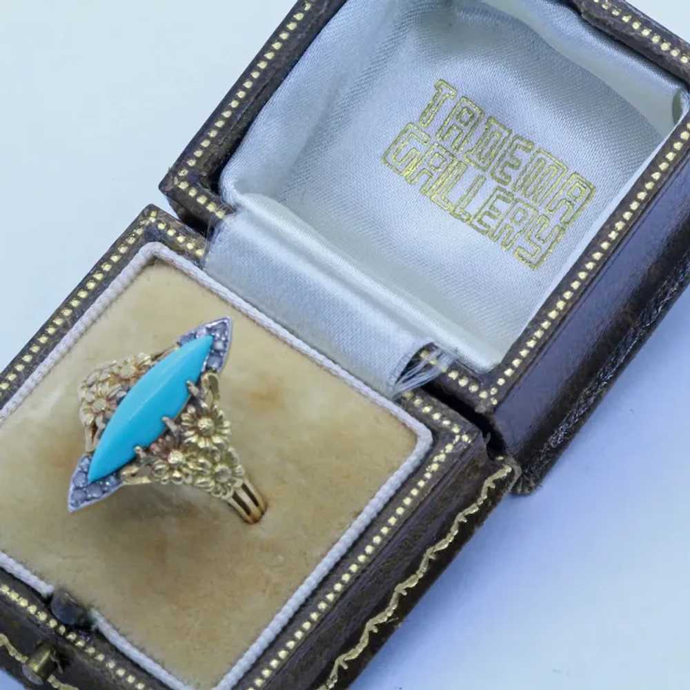 Antique Art Nouveau Ring 18k Gold Turquoise Diamo… - image 7