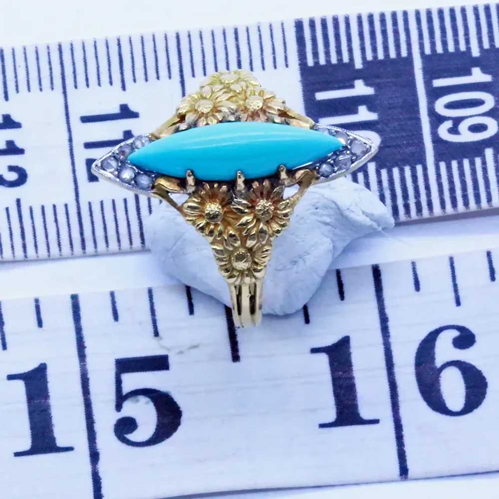 Antique Art Nouveau Ring 18k Gold Turquoise Diamo… - image 9
