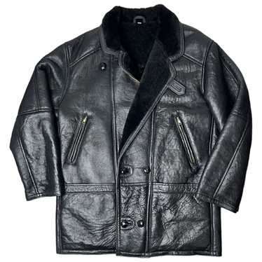 Vintage Men's Sz 50 Shearling Black Leather Winte… - image 1