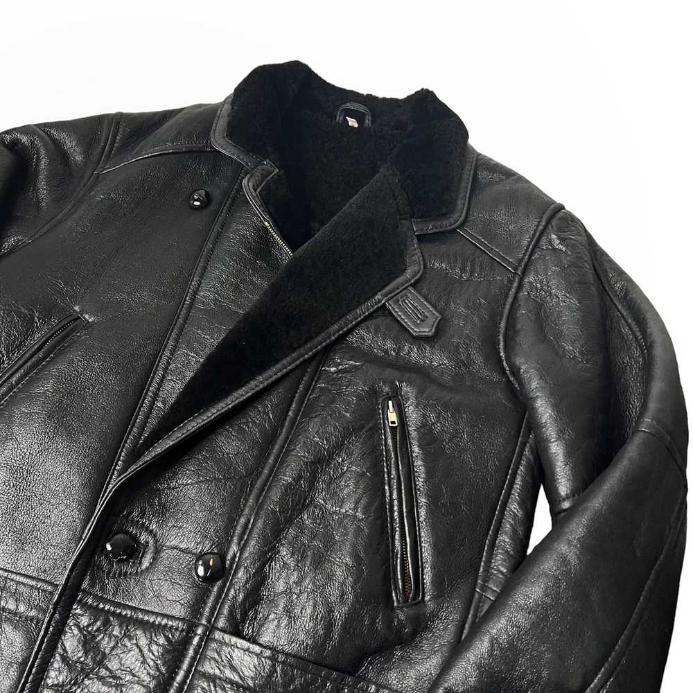 Vintage Men's Sz 50 Shearling Black Leather Winte… - image 3