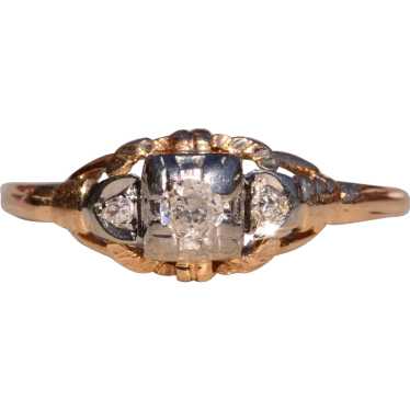 Retro Era Two Tone Promise Ring with Old Mine Cut 