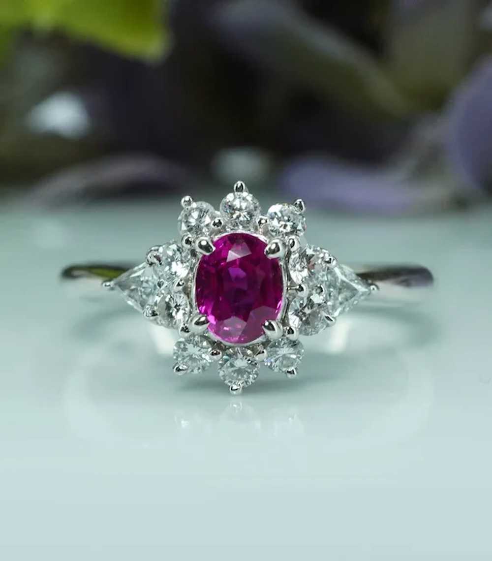 Vintage Ruby Trillion Diamond Platinum Ballerina … - image 2