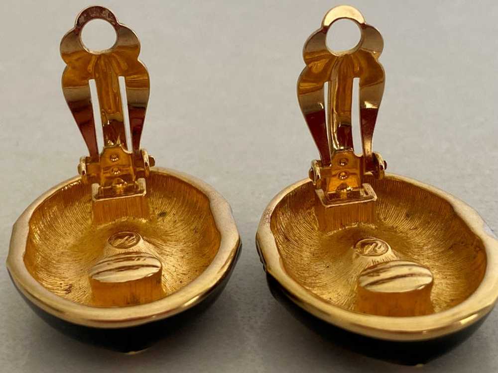 Large SWAROVSKI Oval Clip Earrings | Black Enamel… - image 6