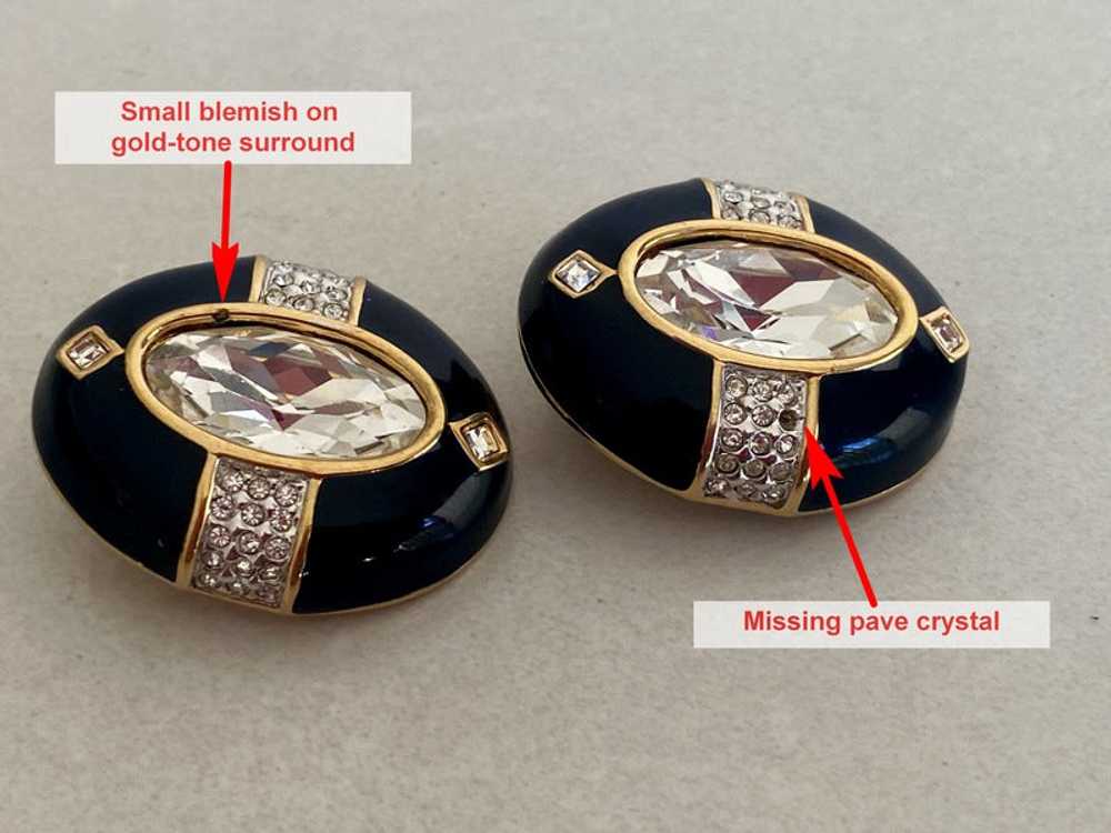 Large SWAROVSKI Oval Clip Earrings | Black Enamel… - image 7