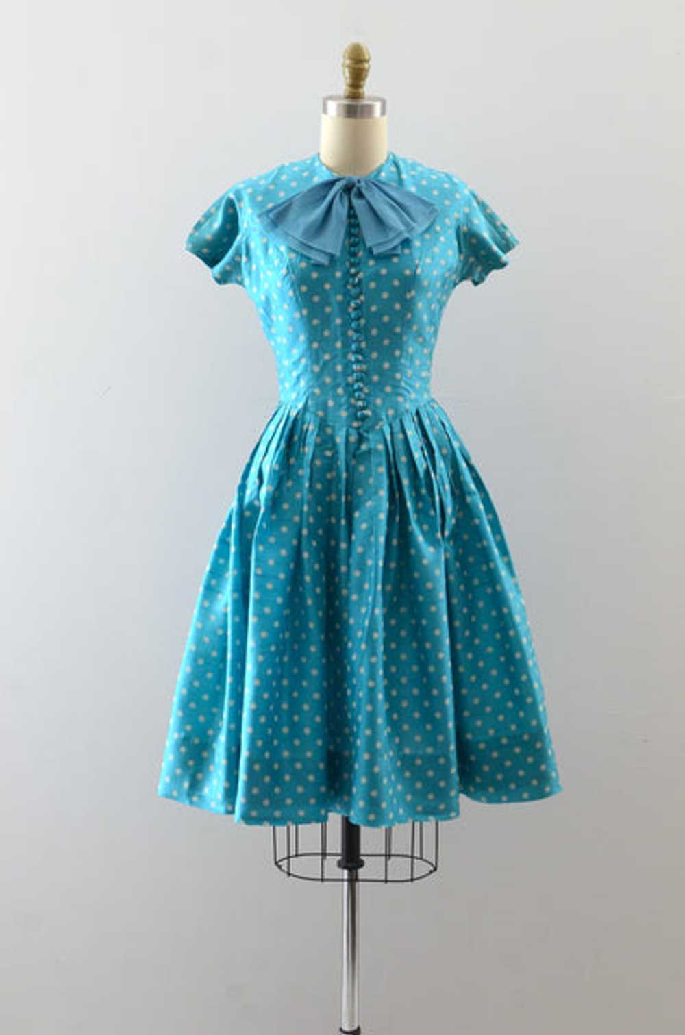 Vintage 1950s Polka Dot Silk Dress - image 1