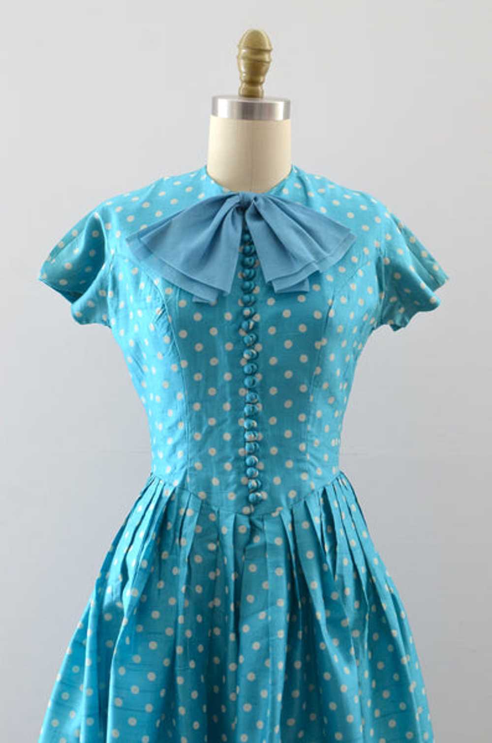 Vintage 1950s Polka Dot Silk Dress - image 2