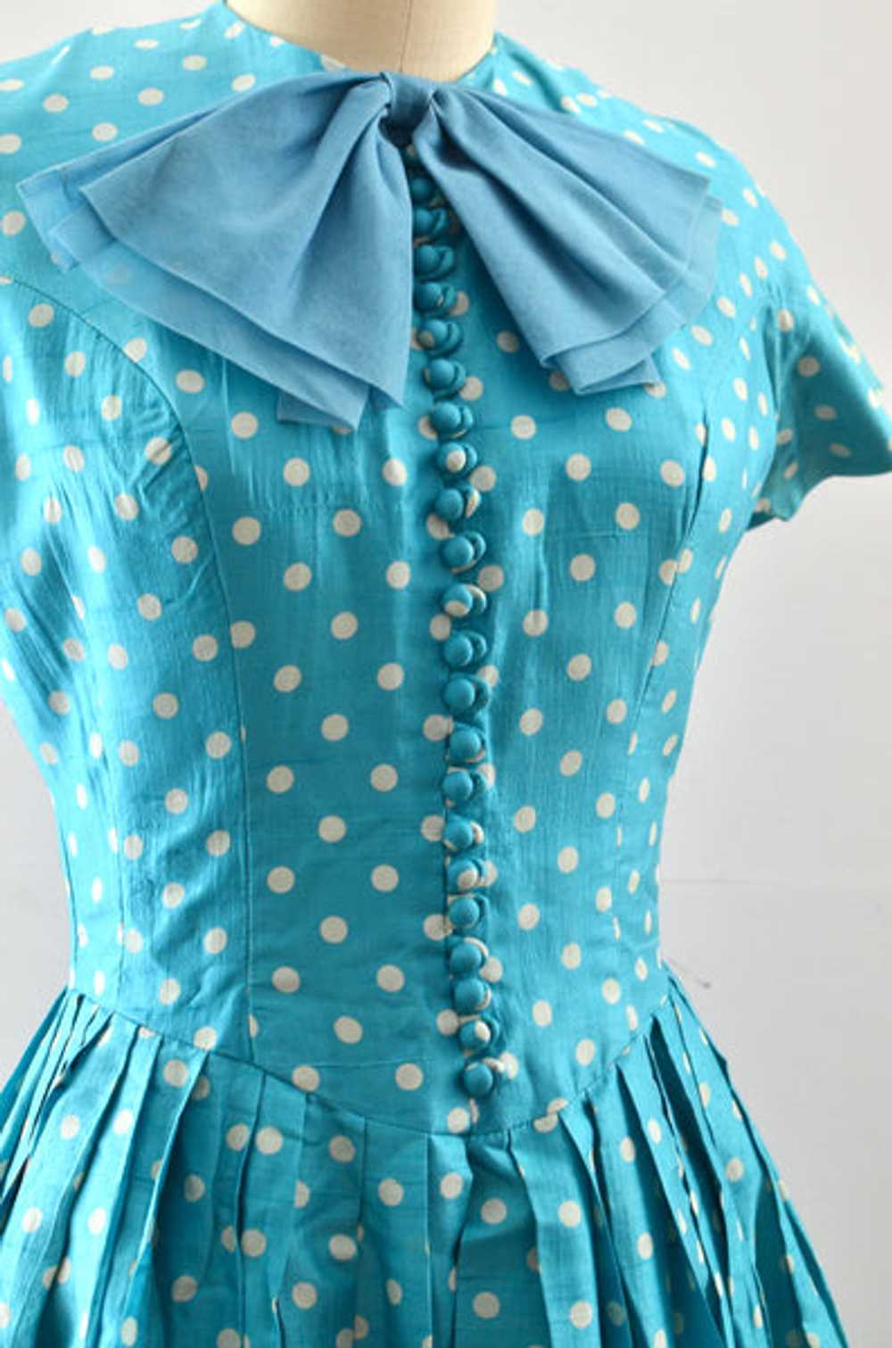 Vintage 1950s Polka Dot Silk Dress - image 4