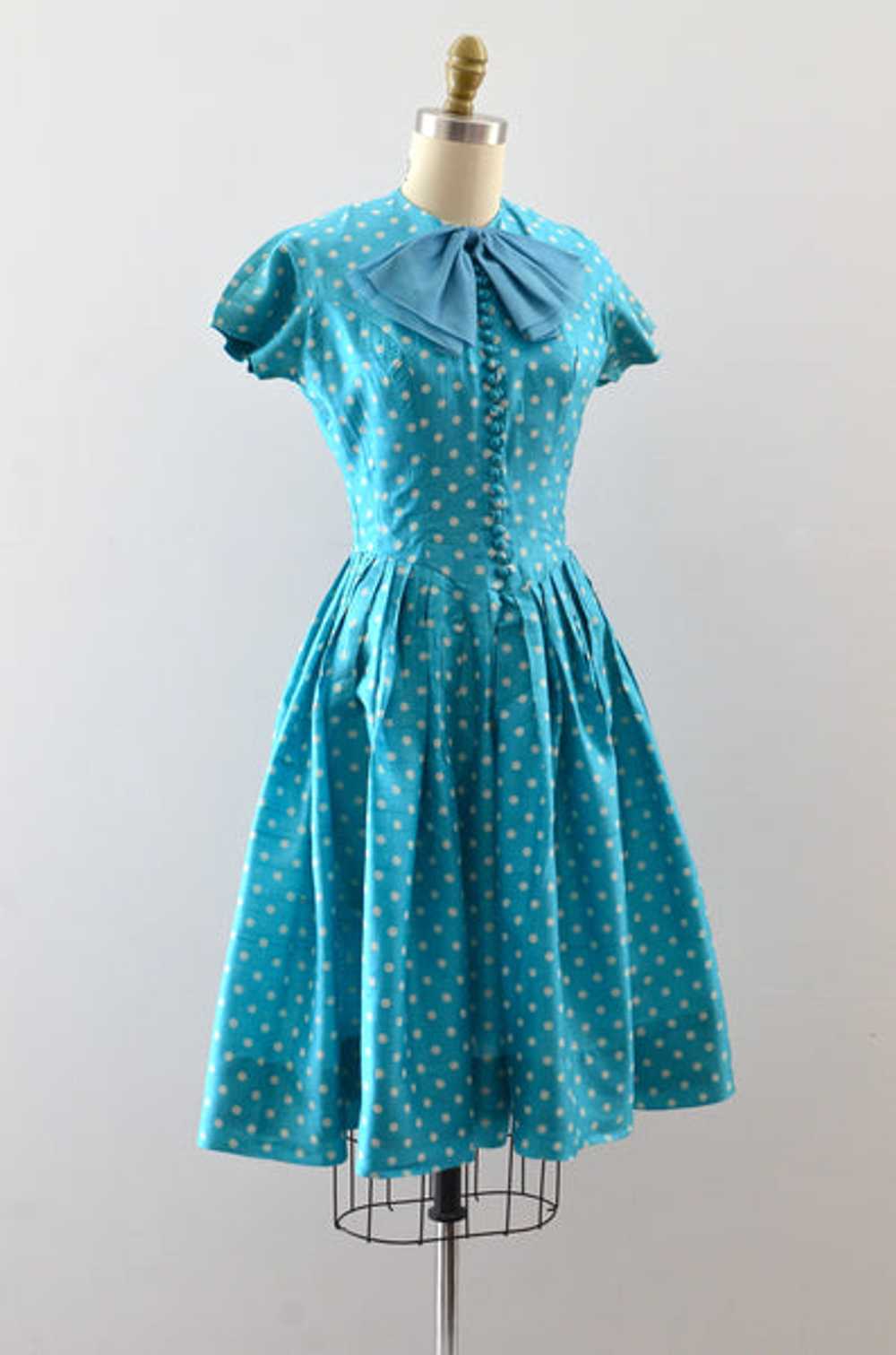 Vintage 1950s Polka Dot Silk Dress - image 5