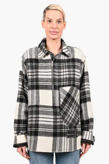 We11done Black/White Wool Plaid Half Zip Up Shirt 