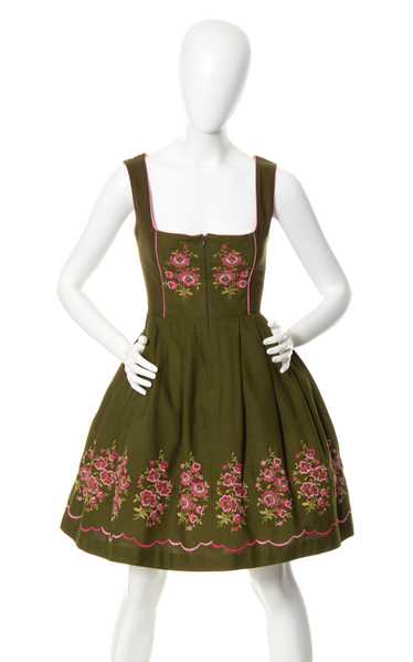 1970s Floral Embroidered Border Dirndl Dress | med