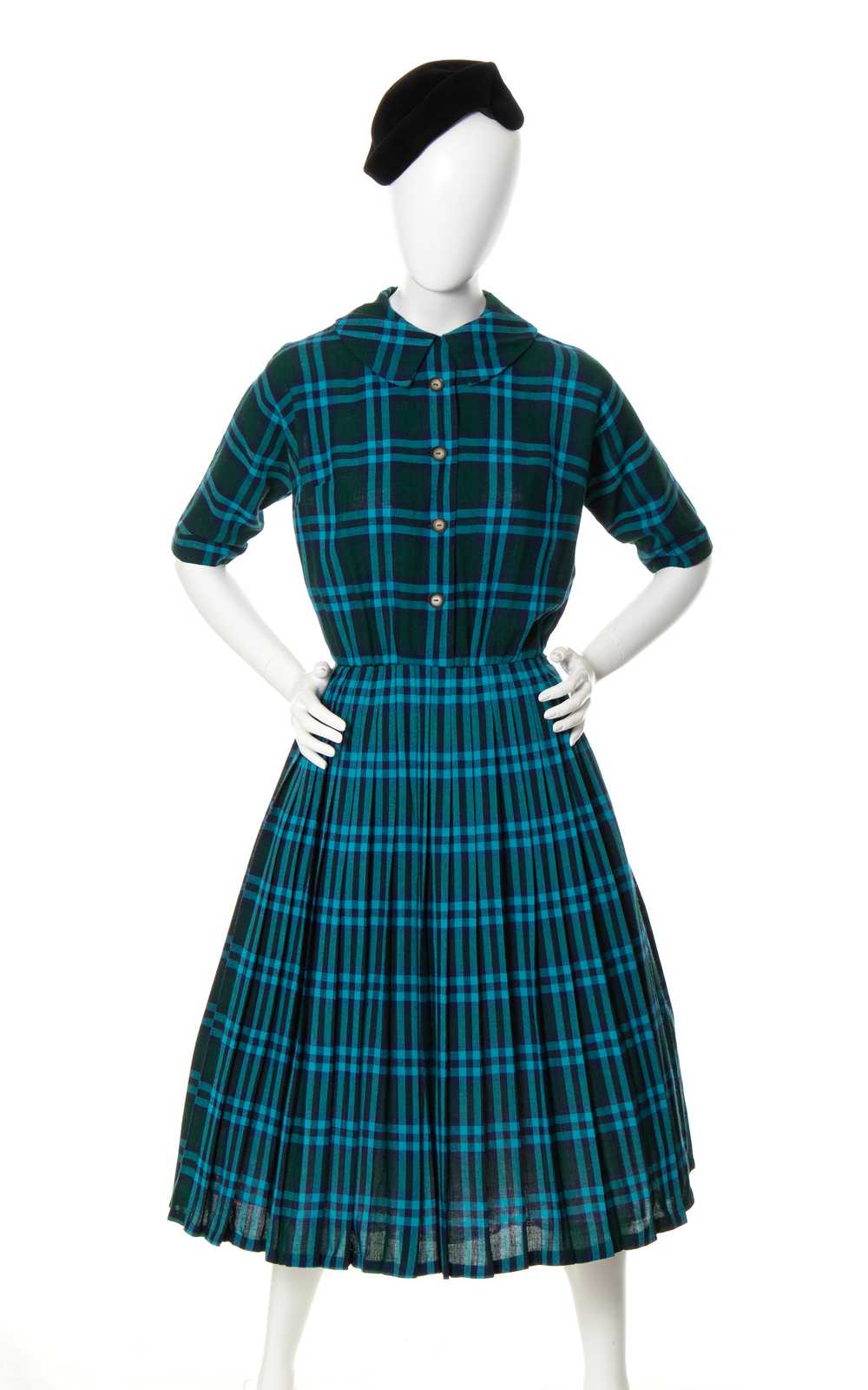 1950s Plaid Wool Shirtwaist Dress | x-small/small - image 1