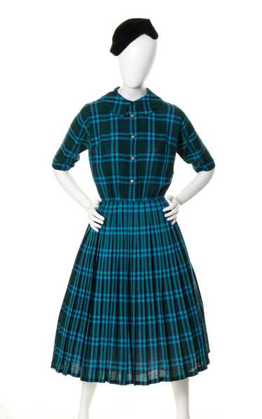 1950s Plaid Wool Shirtwaist Dress | x-small/small - image 1