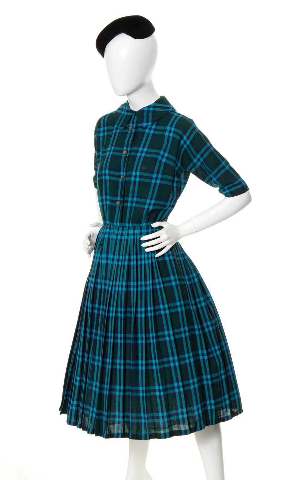 1950s Plaid Wool Shirtwaist Dress | x-small/small - image 3