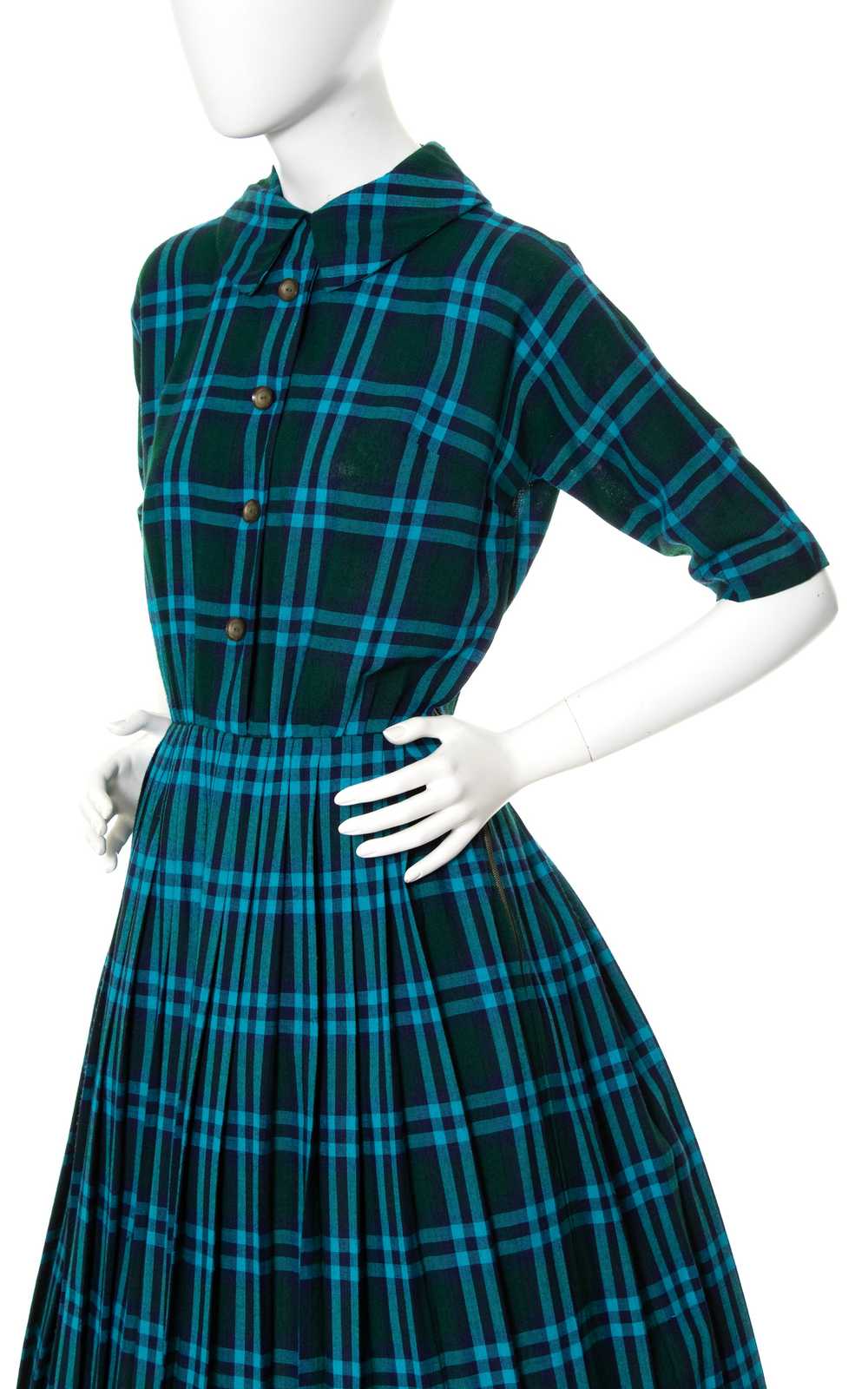 1950s Plaid Wool Shirtwaist Dress | x-small/small - image 5