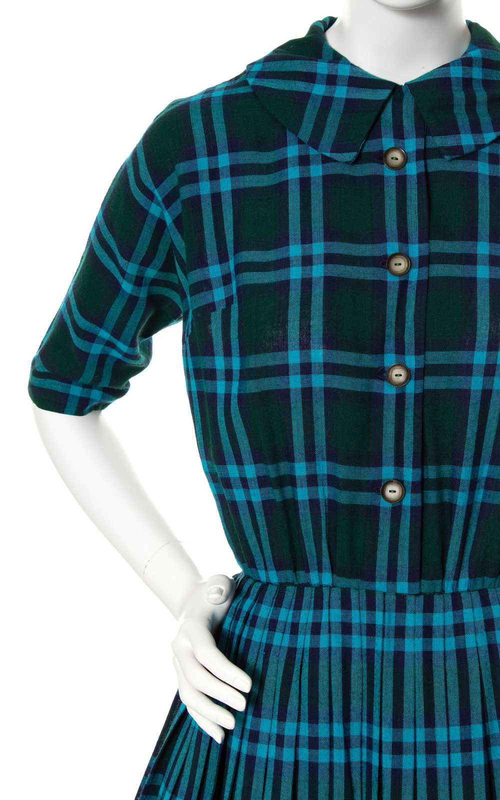 1950s Plaid Wool Shirtwaist Dress | x-small/small - image 6