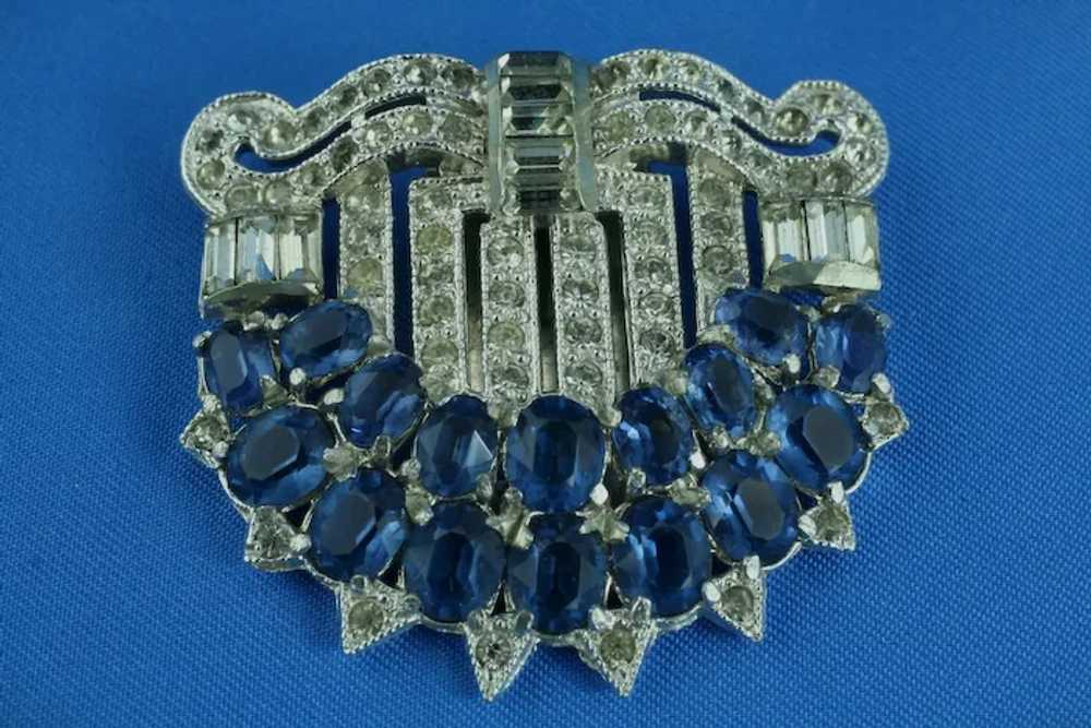 1930's/1940's Art Deco Blue and Clear Rhinestone … - image 2